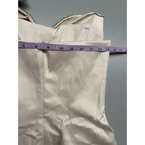 House of CB Ariella Ivory Satin Crystal Embellished Bow Dress. Sz M. NWT - Picture 3 of 15